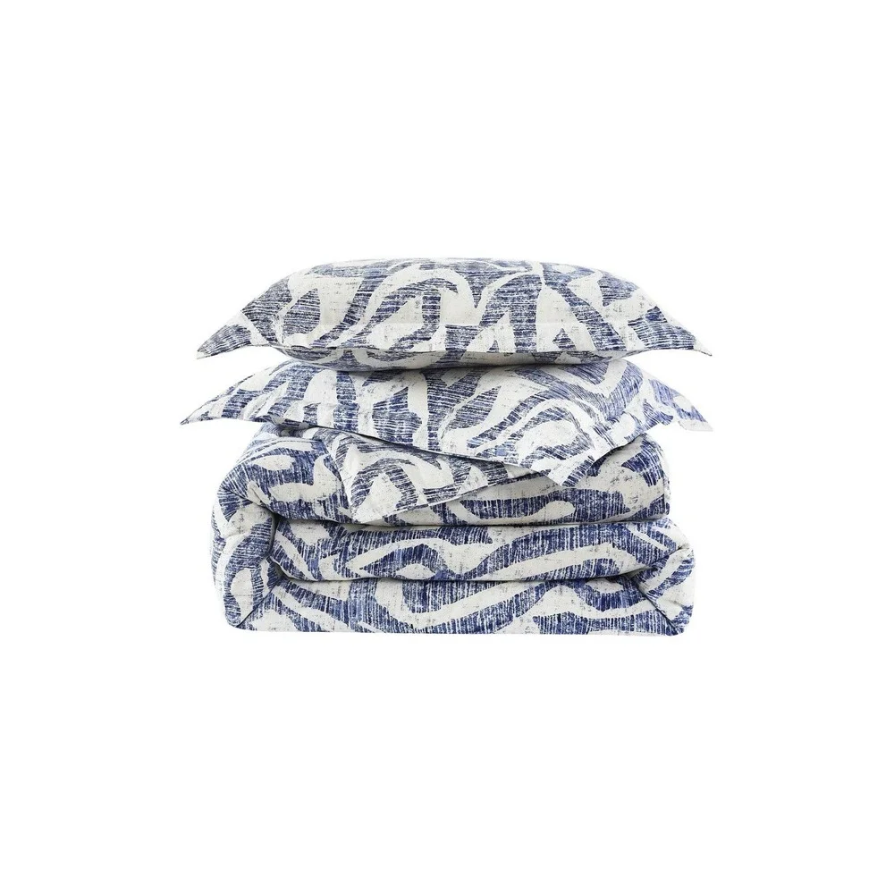 Twin XL Duvet Cover Set 3pc Blue Batik Boho Abstract Microfiber Soft New NWOT